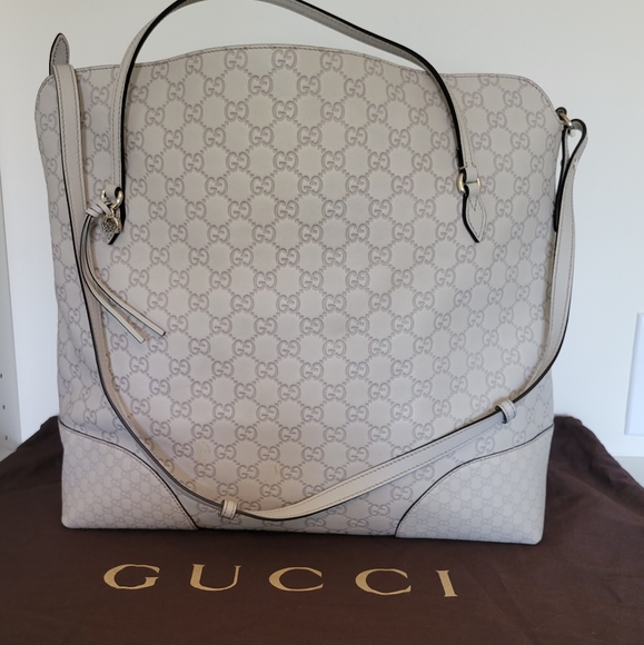 Authentic GucciBree Convertible Top Handle Bag Guccissima Leather Large - Beige - Picture 2 of 10